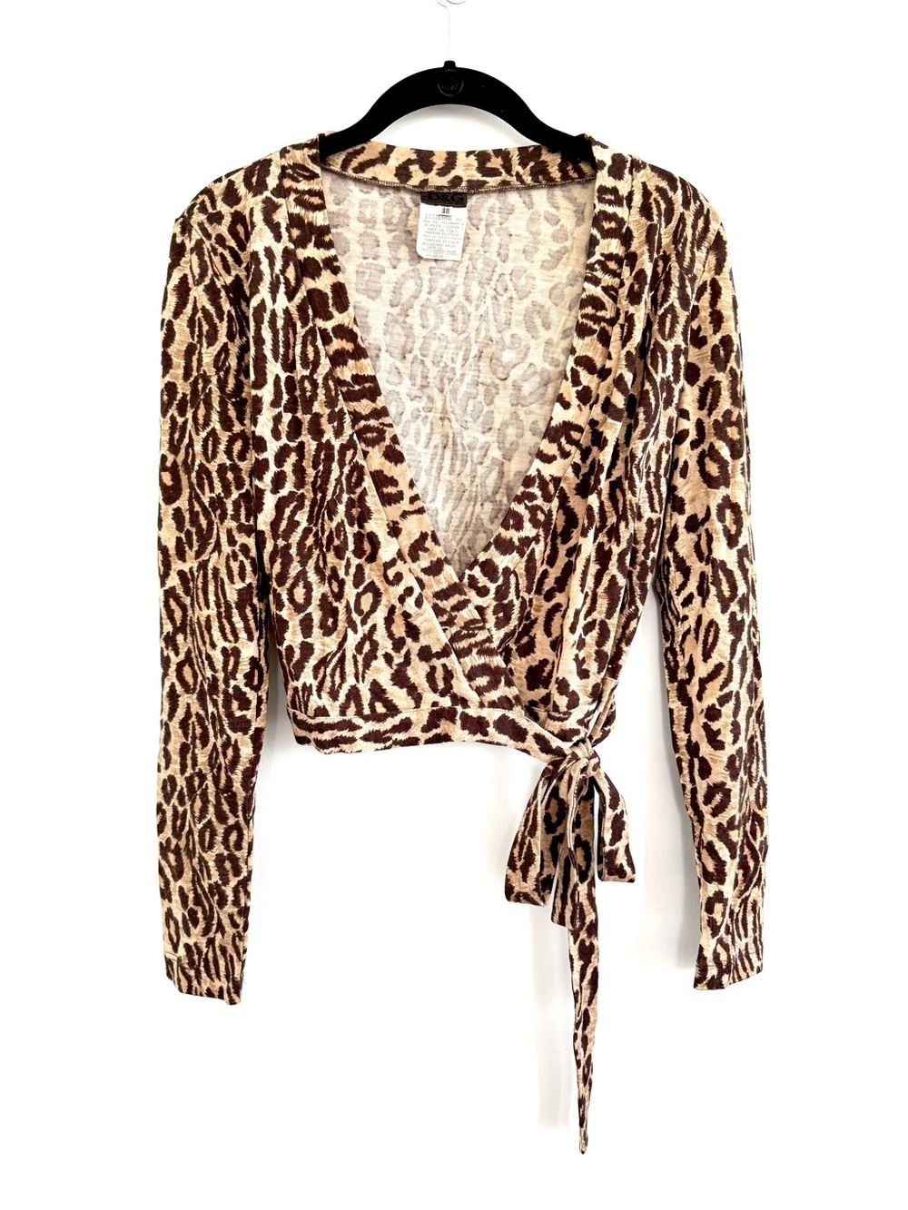 Dolce & Gabbana D&G Designer Leopard Print Brown & Tan Wrap Top Vintage 90s Y2K